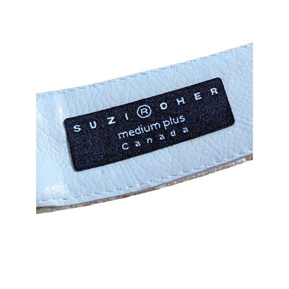 Vintage Suzie Oher Canada Silver Metal Cream Snakeskin Print Belt M Plus Stretch - Picture 8 of 8